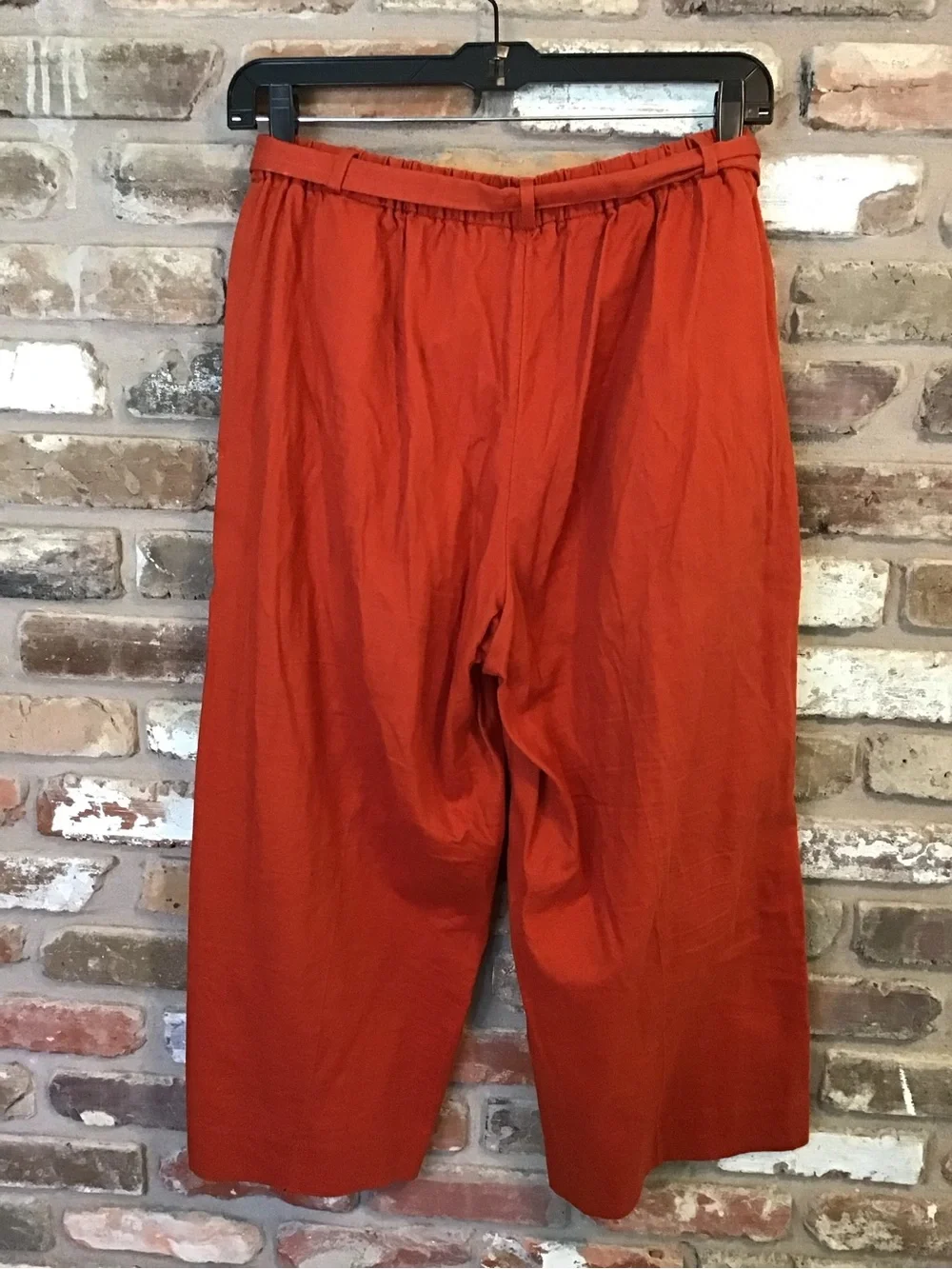 Banana Republic Burnt Orange Linen ROWEN Wide-Leg Tie-Waist Cropped Pants 16
